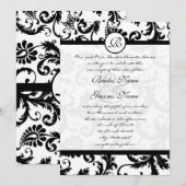 Black Damask Swirls Wedding Invitation Kaart (Voorkant / Achterkant)