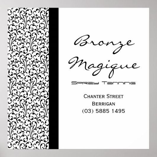 Black Damask Tanning Salon Business Poster (Voorkant)