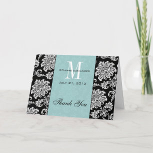 Black Damask Tiffany Monogram Weddenschap Bedankt
