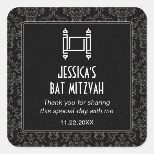 Black Damask Torah Bat Mitzvah Vierkante Sticker