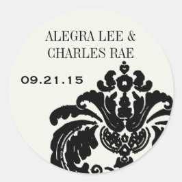 Black Damask Wedding Favor Tag of Wedding Seal