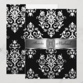 Black Damask Wedding Invitation Damask Kaart (Voorkant / Achterkant)