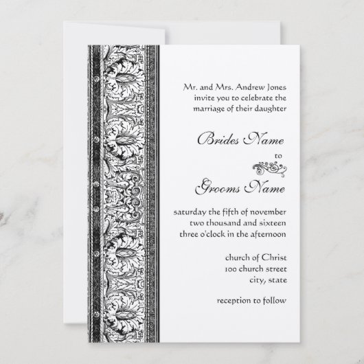 Black Damask Wedding Invitations Kaart (Voorkant)