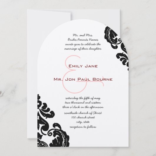 Black Damask Wedding Invitations Kaart (Achterkant)