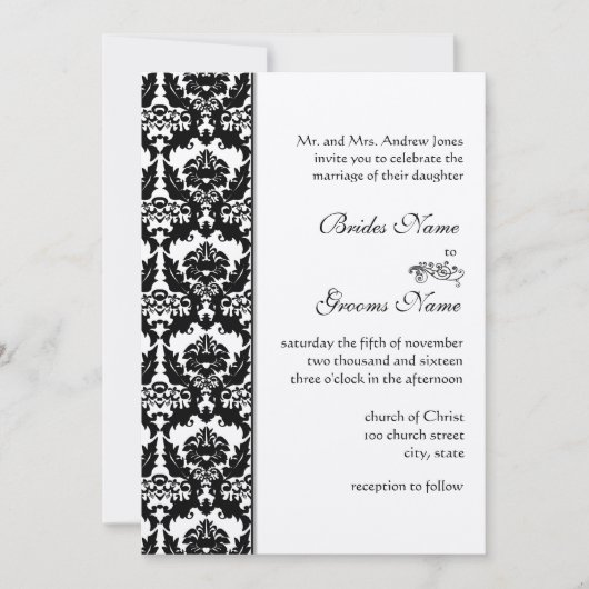 Black Damask Wedding Invitations Kaart (Voorkant)