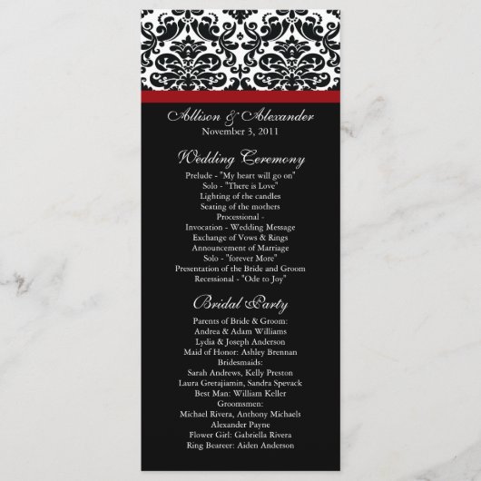 Black Damask Wedding Program Programma (Voorkant)