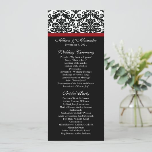 Black Damask Wedding Program Programma (Staand voorkant)