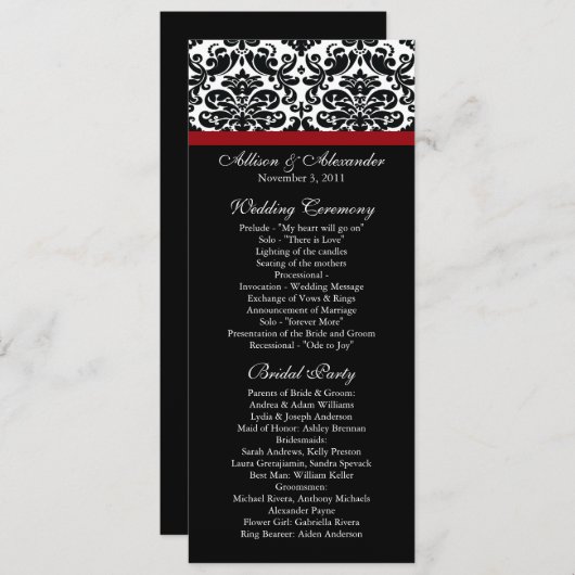 Black Damask Wedding Program Programma (Voorkant / Achterkant)