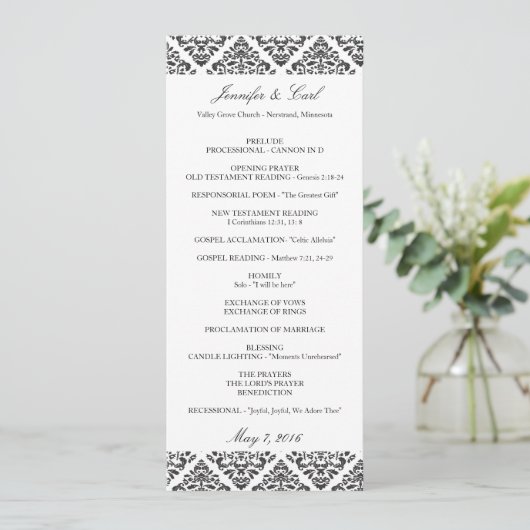 Black Damask Wedding Programma's (Staand voorkant)