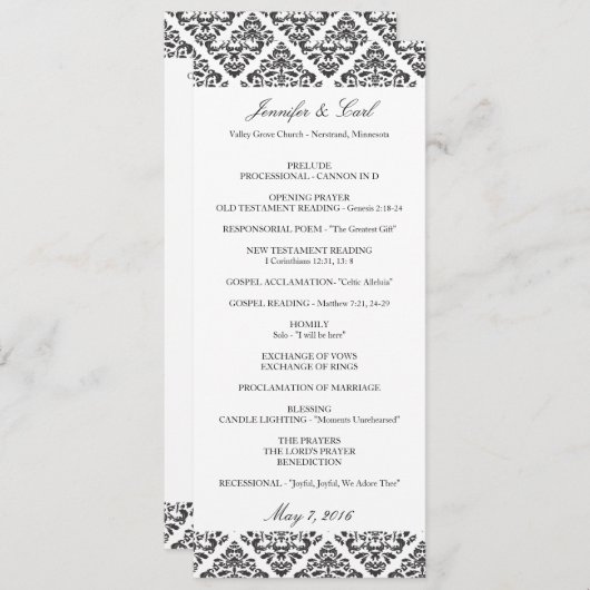 Black Damask Wedding Programma's (Voorkant / Achterkant)