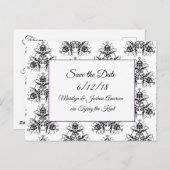 Black Damask Wedding Save the Date Briefkaarten (Voorkant / Achterkant)