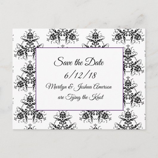 Black Damask Wedding Save the Date Briefkaarten (Voorkant)