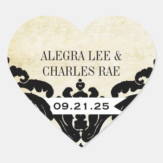 Black Damask Wedding Sticker (Voorkant)