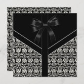 Black Damask White Wedding Damask Uitnodiging (Voorkant / Achterkant)