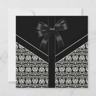 Black Damask White Wedding Damask Uitnodiging