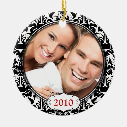 Black Damask Your Photo-kerstversiering Keramisch Ornament (Voorkant)