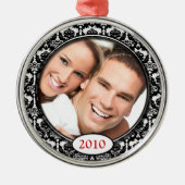 Black Damask Your Photo-kerstversiering Metalen Ornament (Voorkant)