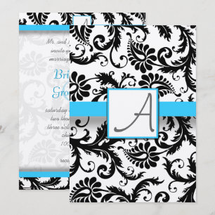 Black Damask zwemt Bright Aqua Trim zonder Stippen Kaart