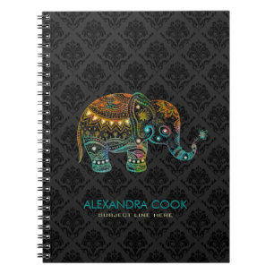 Black Damaskers Colorful Floral Elephant 2 Notitieboek