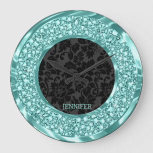 Black Damasmaskers Sparking Green Diamonds Glitter Grote Klok