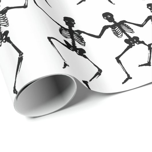Black Dancing Skull Halloween Pattern Cadeaupapier (Rol Hoek)