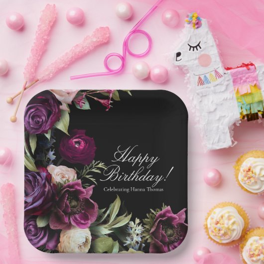 Black Dark Moody Elegant Birthday Party Papieren Bordje (Feest)