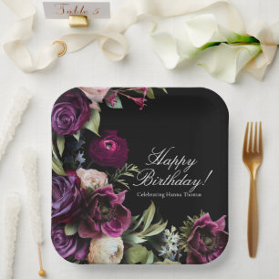 Black Dark Moody Elegant Birthday Party Papieren Bordje