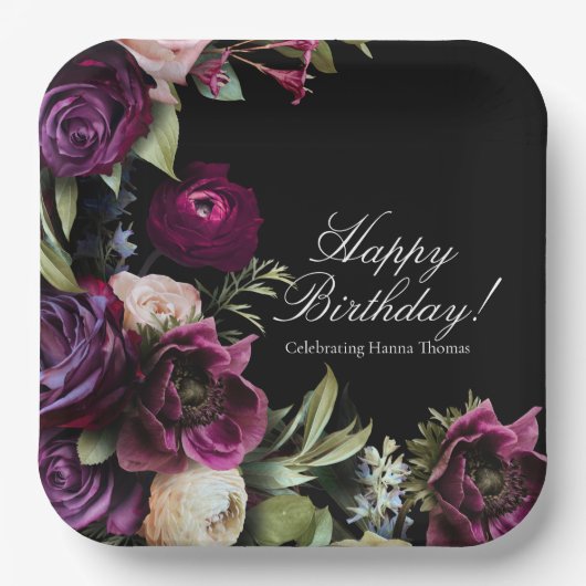 Black Dark Moody Elegant Birthday Party Papieren Bordje (Voorkant)