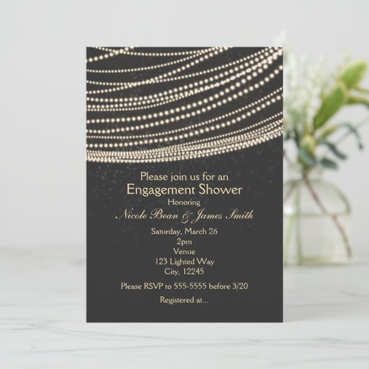 Black Dark Night Sky & String Lights Invitations (Debout devant)