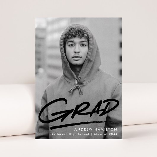 Black | Dashed Modern Photo Afstuderen Aankondiging