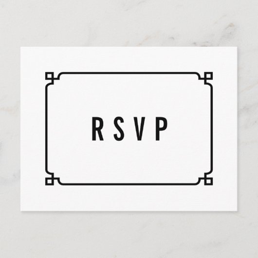 Black Deco Chic Wedding RSVP Briefkaart (Voorkant)