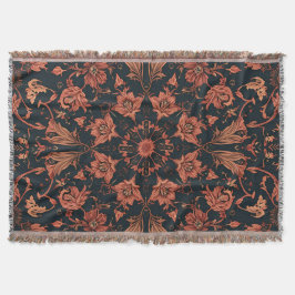 Black & Deep Orange Floral Damask Deken