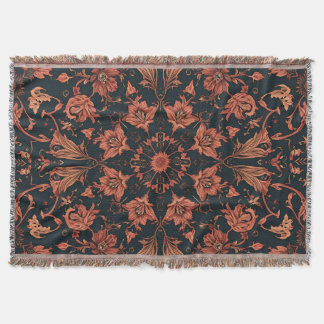 Black & Deep Orange Floral Damask Deken