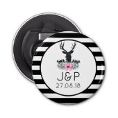 Black Deer Head met roze bloemen en bergen Button Flesopener (Voorkant)