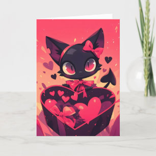 Black Demonic Cat Anime Love Feestdagen Kaart