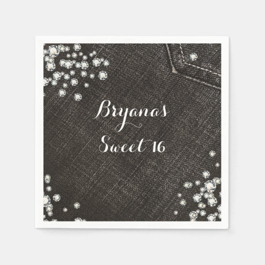Black Denim & Diamonds Glam Crown Party Servetten (Voorkant)