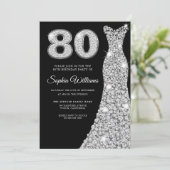 Black Diamond Dress Womans 80th Birthday Party Kaart (Staand voorkant)