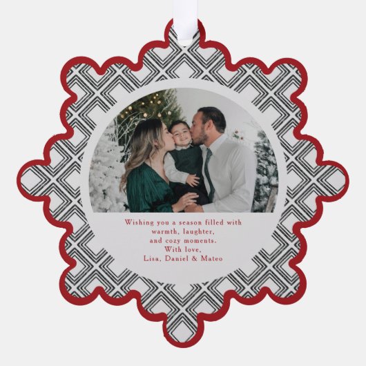 Black Diamond Pattern Holiday Ornament with Photo (Achterkant)