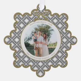 Black Diamond Pattern Holiday Ornament with Photo
