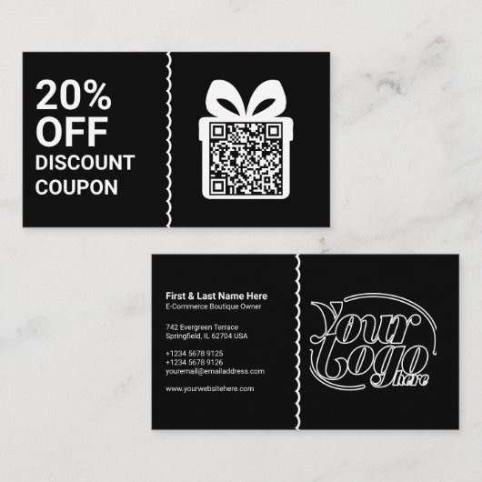 Black Discount Coupon QR Code Marketing Visitekaartje (Voorkant / Achterkant)