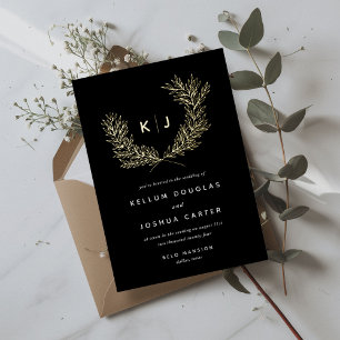 Black Distinguing Monogram Wedding Gold Folie Uitnodiging