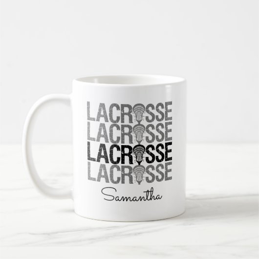 Black Distressed Lacrosse Word Koffiemok (Links)