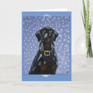 Black Doberman Snow Natural Ears wenskaart Kaart