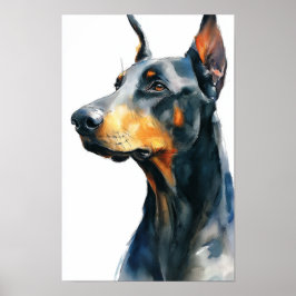 Black doberman watercolor portrait poster