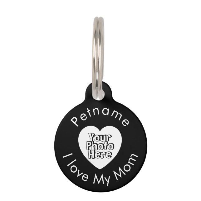Black Dog Cat mam Heart Aangepaste foto Huisdierpenning (Voorkant)