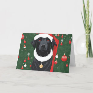 Black Dog Funny Santa Hat Kerstmis Kaart
