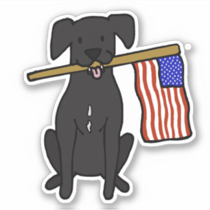 Black Dog Holding Amerikaanse vlag Sticker