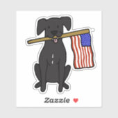 Black Dog Holding Amerikaanse vlag Sticker (Vel)