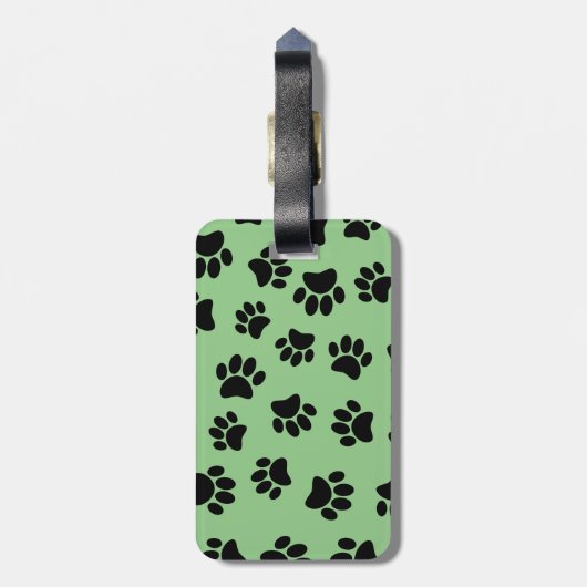 Black Dog Paw Pattern op Sage Bagagelabel (Achterkant verticaal)