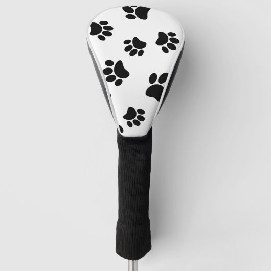 Black Dog Paw Print Pattern Golfheadcover (Voorkant)